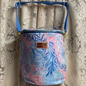Lilly Pulitzer Vibrant Blue and Pink Soft Cooler Shoulder Bag